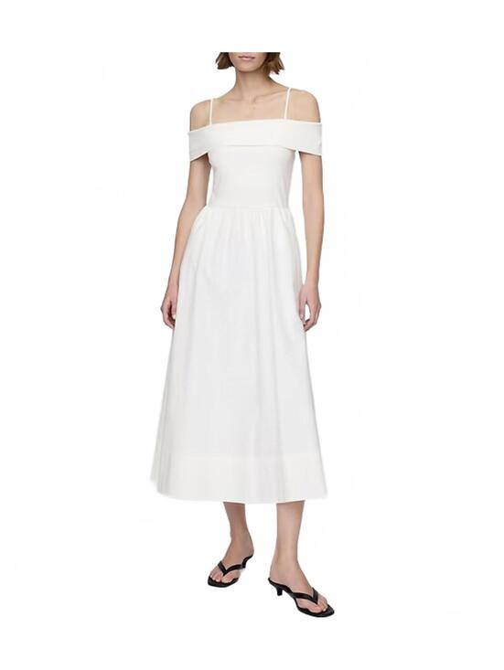 GAP Dresses & Skirts - Gap Cotton Mixed Media Off-Shoulder Midi Dress New Off White NWT Small Petite